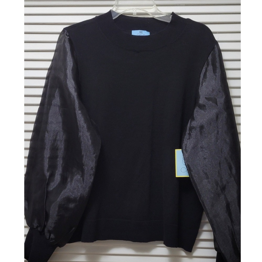 Gothwhimsy Black Knit Sweater Sheer Organza Balloon Sleeve Womans XL Fairy
New